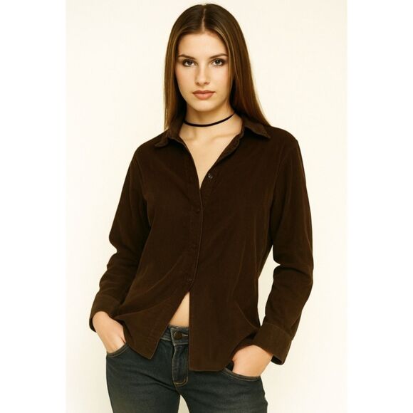 J.Jill Corduroy Button Front Shirt Taupe Brown Size L - Picture 1 of 6